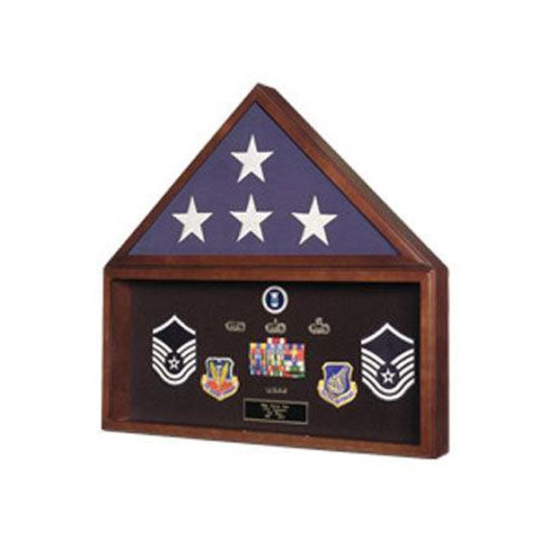 Large Military Flag And Medals Display Case In Cherry