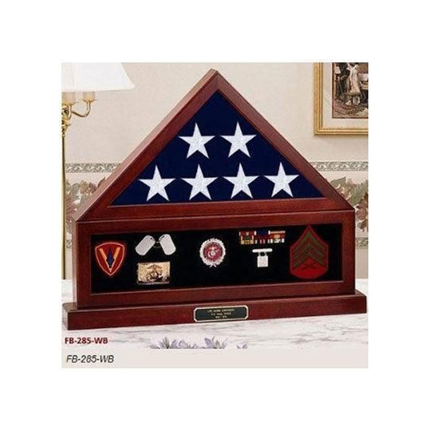 Combination Flag Display Case Shadow Box, Flag Medal Pedestal