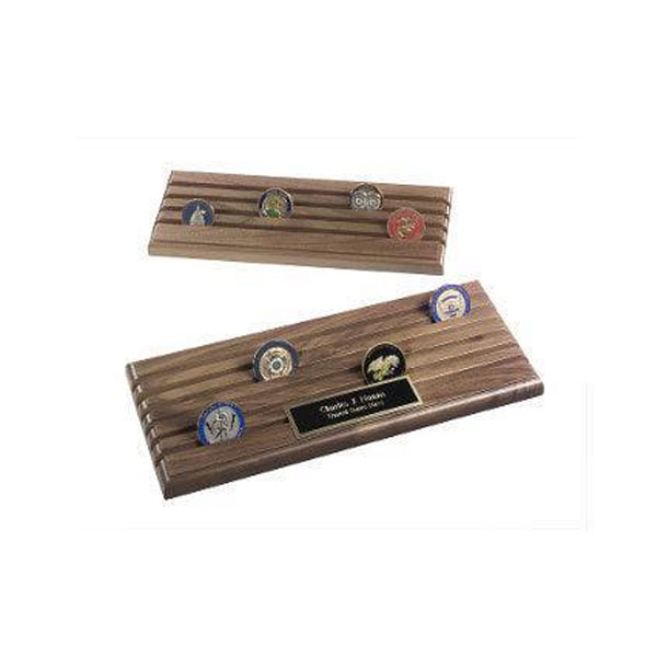 Coin Display Rack With 6 Rows, Walnut Wood, Holds Up To 36 Coins.