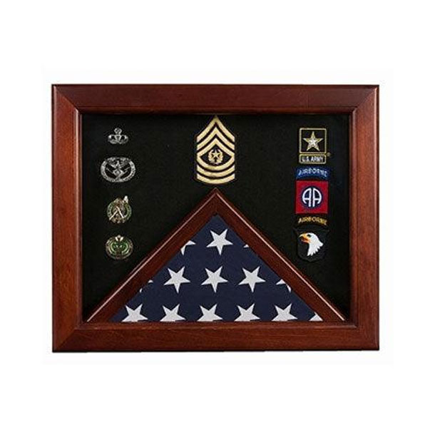 Military Flag Medal Display Case, Mahogany Wood For 3x5 Flag