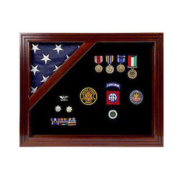 Navy Flag And Medal Corner Flag Display Case