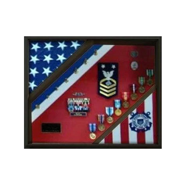 Coast Guard Flag Display, Plexiglass Front Cover Black Wood