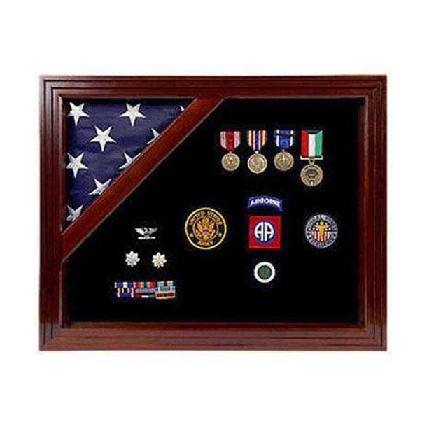 American Corner Flag And Medal Display Case, Fit 3 X 5 Flag