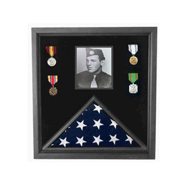 Military Photo Flag And Medal Display Case
